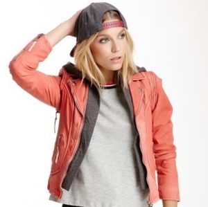Doma Acid Wash Leather Hooded Jacket